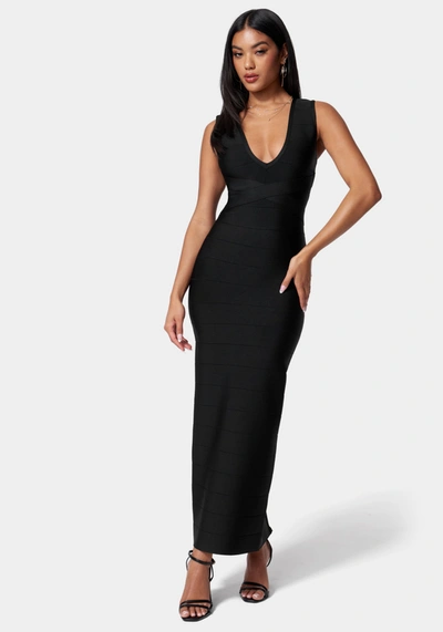 Bebe Luxe Bandage Double V Gown In Black