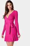 Bebe Surplice Fit And Flare Sweater Dress In Rose Violet