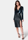 Bebe Sequin And Vegan Leather Midi Dress In Midnight