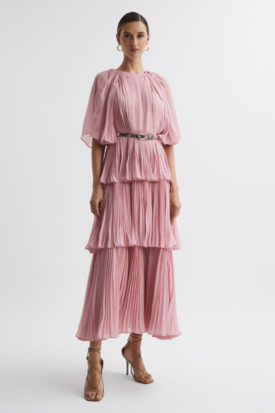 Leo Lin Pleated Tiered Midi Dress In Dusty Pink