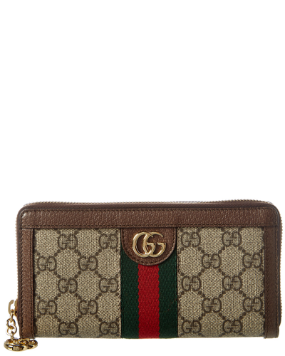 Gucci Ophidia Gg Supreme Canvas & Leather Zip Around Wallet In Brown
