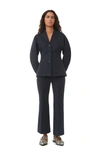Ganni Pinstripe Cropped Bootcut Pants In Navy