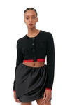 Ganni Bed-detail Merino Wool-blend Cardigan In Black