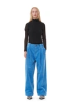 GANNI BLUE CORDUROY LOOSE PLEAT TROUSERS