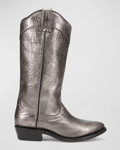 Frye Billy Daisy Leather Tall Western Boots In Dark Pewter