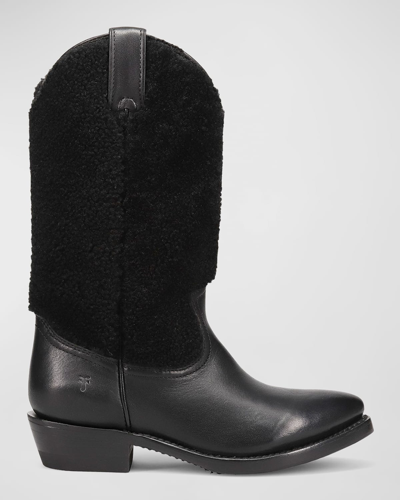 Frye Billy Leather Shearling Cowboy Boots In Black