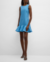 OSCAR DE LA RENTA JEWEL-NECK DROP-WAIST RUFFLE SLEEVELESS MINI DRESS