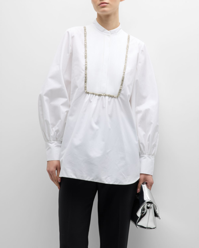 Dice Kayek Crystal Embroidered Bib-front Tuxedo Blouse In White