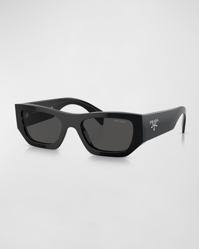 Prada Men's Acetate Rectangle Sunglasses In Black