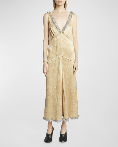 Proenza Schouler Mira Beaded Crinkle Satin Midi Slip Dress In Gold