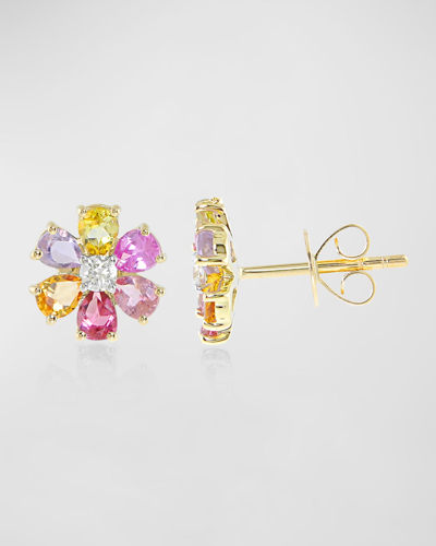 Stevie Wren Ombre Petal Stud Earrings With Mixed Stones In Gold