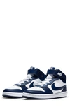 Nike Kids' Court Borough Mid 2 Basketball Shoe In White /blue Void