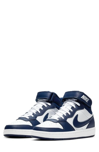 Nike Big Kids Court Borough Mid 2 Casual Sneakers From Finish Line In White,blue Void