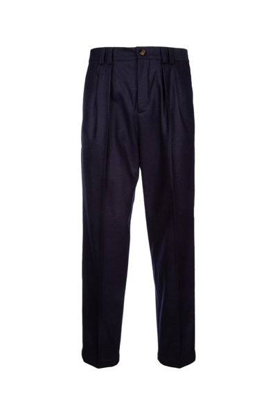 Brunello Cucinelli Straight Leg Pleated Tailored Pants In Blue