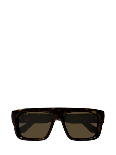 Gucci Eyewear Rectangle Frame Sunglasses In Havana Havana Brown