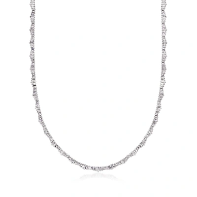 Ross-simons Baguette Diamond Tennis Necklace In 14kt White Gold In Silver