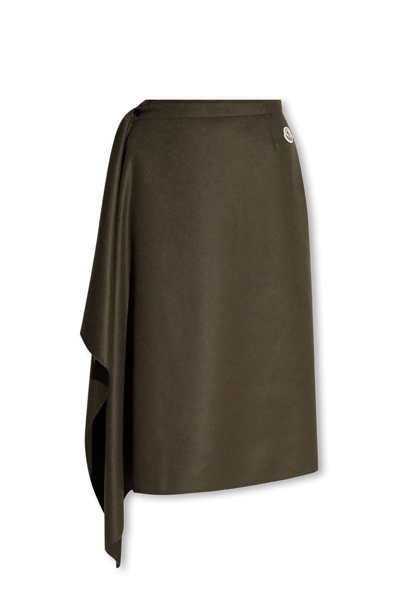 Moncler Cashmere-blend Midi Skirt With Ruffle Detail In Green