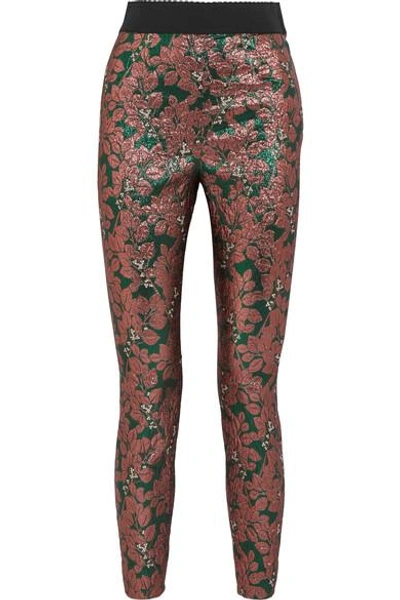 Dolce & Gabbana Jacquard Leaf Print Trousers In Multicolor