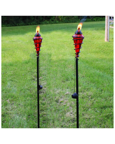 Sunnydaze 2-in-1 Swirling Metal Glass Outdoor Lawn Torch Set In Red