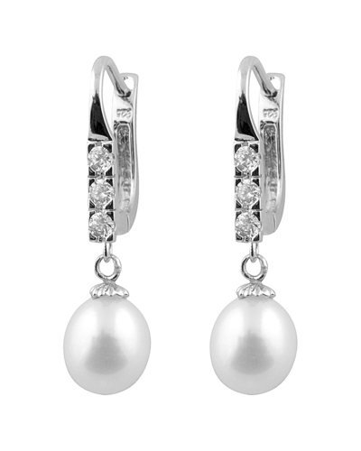 Splendid Pearls Silver 7-8mm Freshwater Pearl & Cz Earrings In Metallic