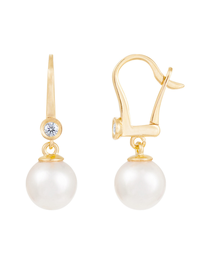 Splendid Pearls 14k 0.10 Ct. Tw. Diamond & 7-7.5mm Akoya Pearl Earrings