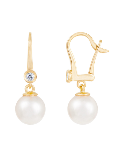Splendid Pearls 14k 0.10 Ct. Tw. Diamond & 7-7.5mm Akoya Pearl Earrings In Brown