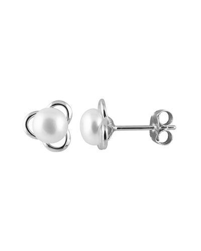 Splendid Pearls Rhodium Plated Silver 6-6.5mm Pearl Studs