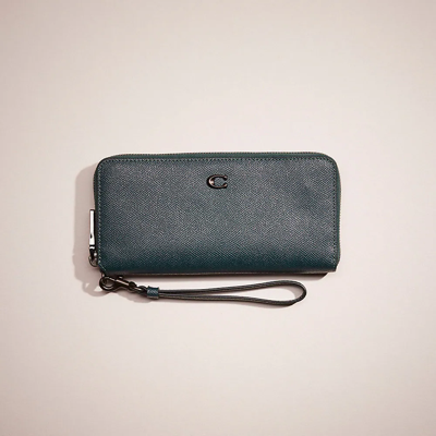 Coach Restored Continental Wallet In Pewter/forest