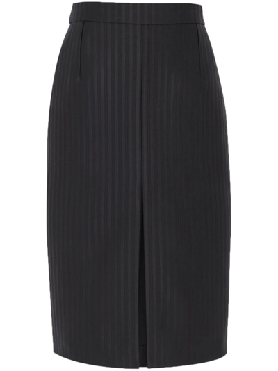 Saint Laurent Pinstripe-pattern Wool Blend Midi Skirt In Black  
