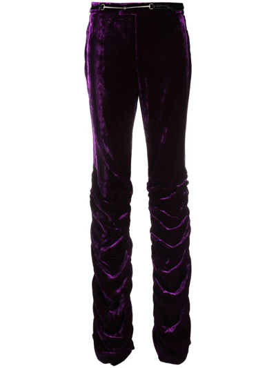 Gucci Horsebit Low-rise Straight Velvet Pants In 5976 - Royal Violetmix