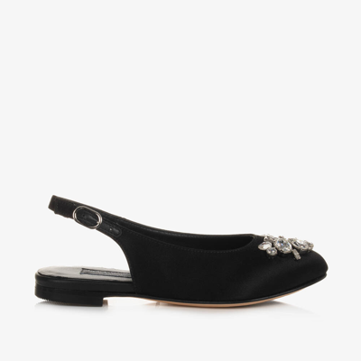 Dolce & Gabbana Kids' Girls Black Satin Slingback Shoes
