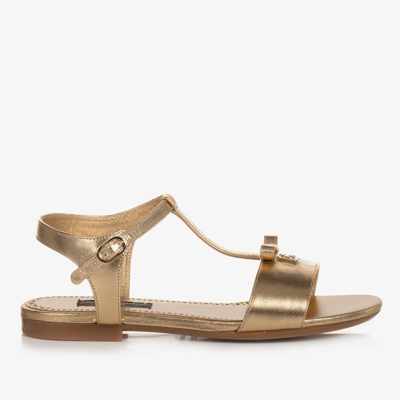 Dolce & Gabbana Teen Girls Gold Metallic Leather Sandals