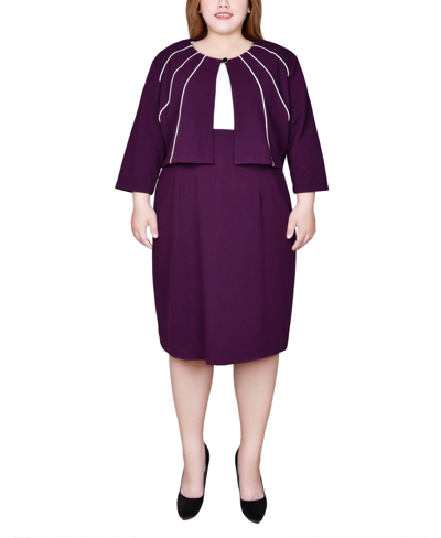 Ny Collection Plus Size Two Piece Jacket And Dress Set In Plum