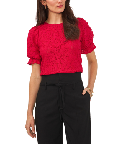 1.state Women's Puff Short Sleeve Keyhole Top In Red