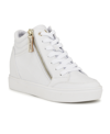 Nine West Tons Lace-up Wedge Sneaker In Embossed White,gold - Faux Leather