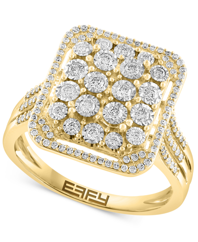 Effy Collection Effy Diamond Rectangle Cluster Split Shank Ring (1/2 Ct. T.w.) In 14k Gold In K Two Tone Gold