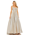 Mac Duggal Metallic Pleated Bodice Ballgown In Oyster
