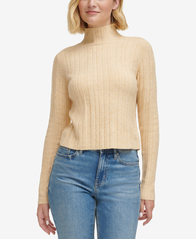 Calvin Klein Jeans Est.1978 Women's Mock-neck Long-sleeve Ribbed Sweater In Wheat