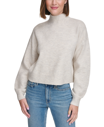 Calvin Klein Jeans Est.1978 Women's Boxy Cropped Long Sleeve Mock Neck Sweater In Cortado Heather