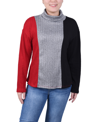 Ny Collection Petite Long Sleeve Colorblocked Top In Black Charcoal Red