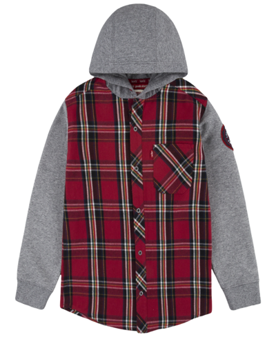 Levi's Kids' Big Boys Plaid Flannel Hooded Shacket In Chili Pepper