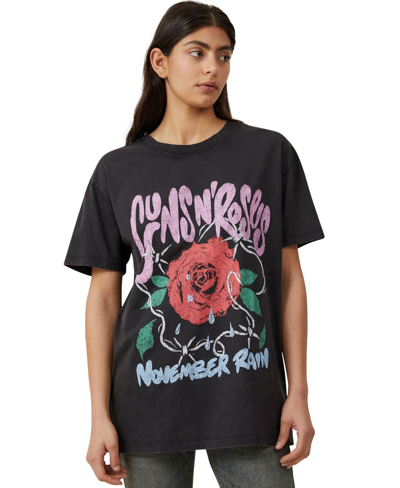 Cotton On Women's The Oversized Guns N Roses T-shirt In Guns N Roses November Rain,washed Black