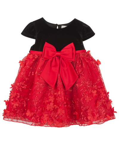 Rare Editions Baby Girls Cap Sleeves 3d Sequin Social Dress In Red