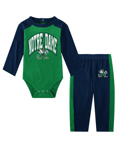 Outerstuff Babies' Infant Boys And Girls Navy Notre Dame Fighting Irish Rookie Of The Year Long Sleeve Bodysuit And Pan