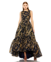 Mac Duggal Brocade High-low Gown In Midnight Gold