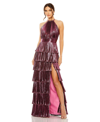 Mac Duggal Pleated Metallic Halter Gown In Rose
