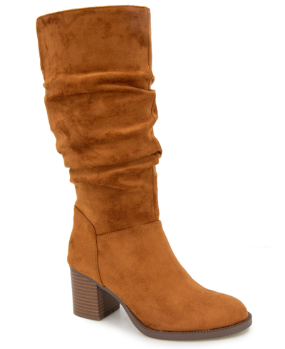 Kenneth Cole Reaction Sonia Womens Faux Suede Almond Toe Knee-high Boots In Caramel Cafe