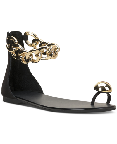 Inc International Concepts Women's Gennipha Flat Sandals, Created For Macy's In Black Chain