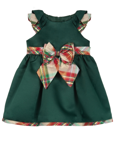 Rare Editions Baby Girls Satin And Plaid Social Dress In Hunter