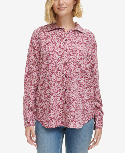 Calvin Klein Jeans Est.1978 Women's Pointillism Button-front Shirt In Pointelism Electric Pink